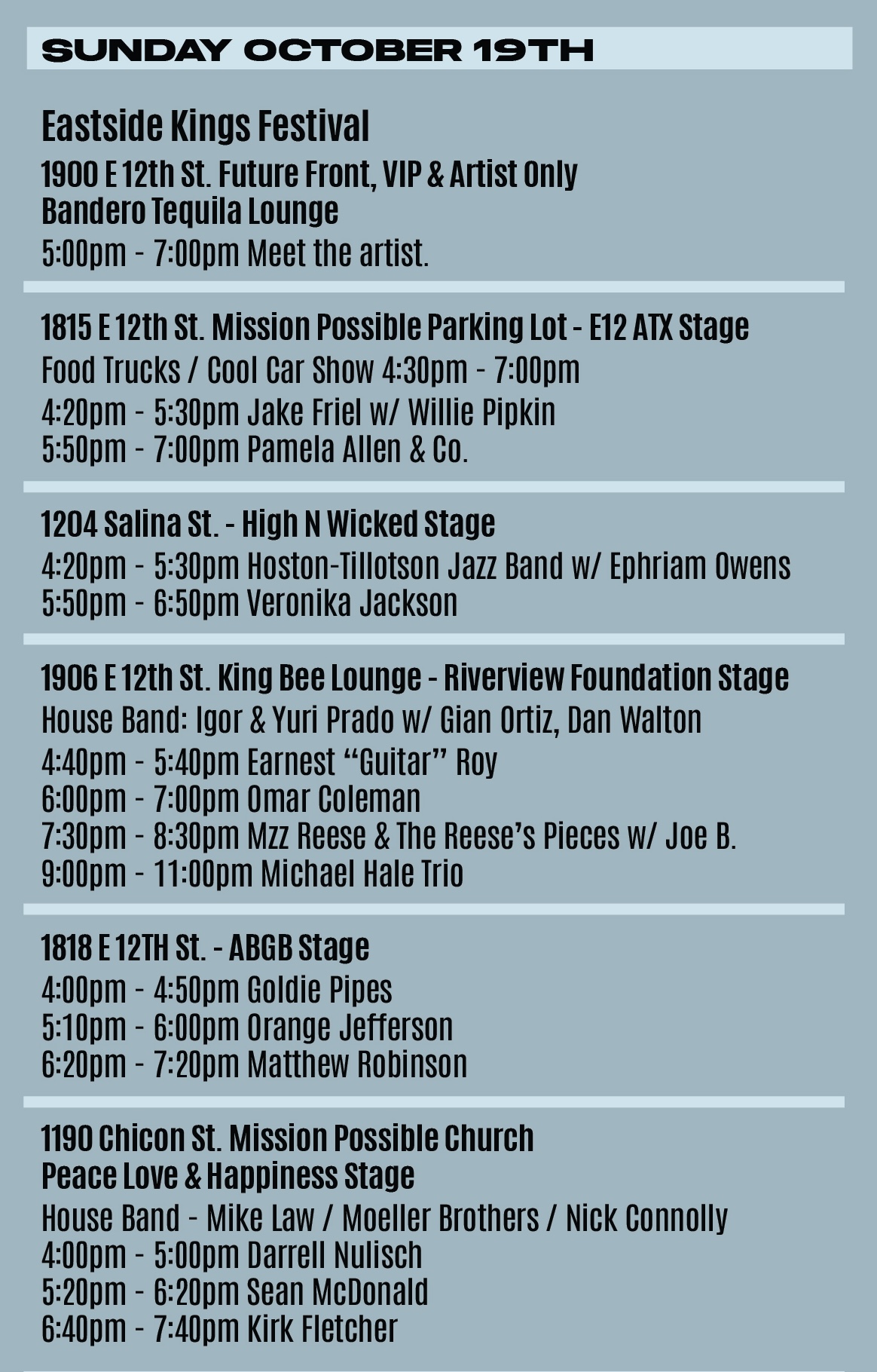 2025 Eastside Kings Fest Sunday Schedule